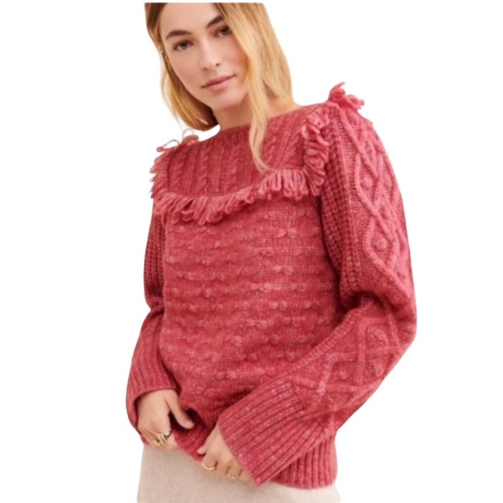 LoveShackFancy Kingston Alpaca Fringe Sweater - Raspberry in size S